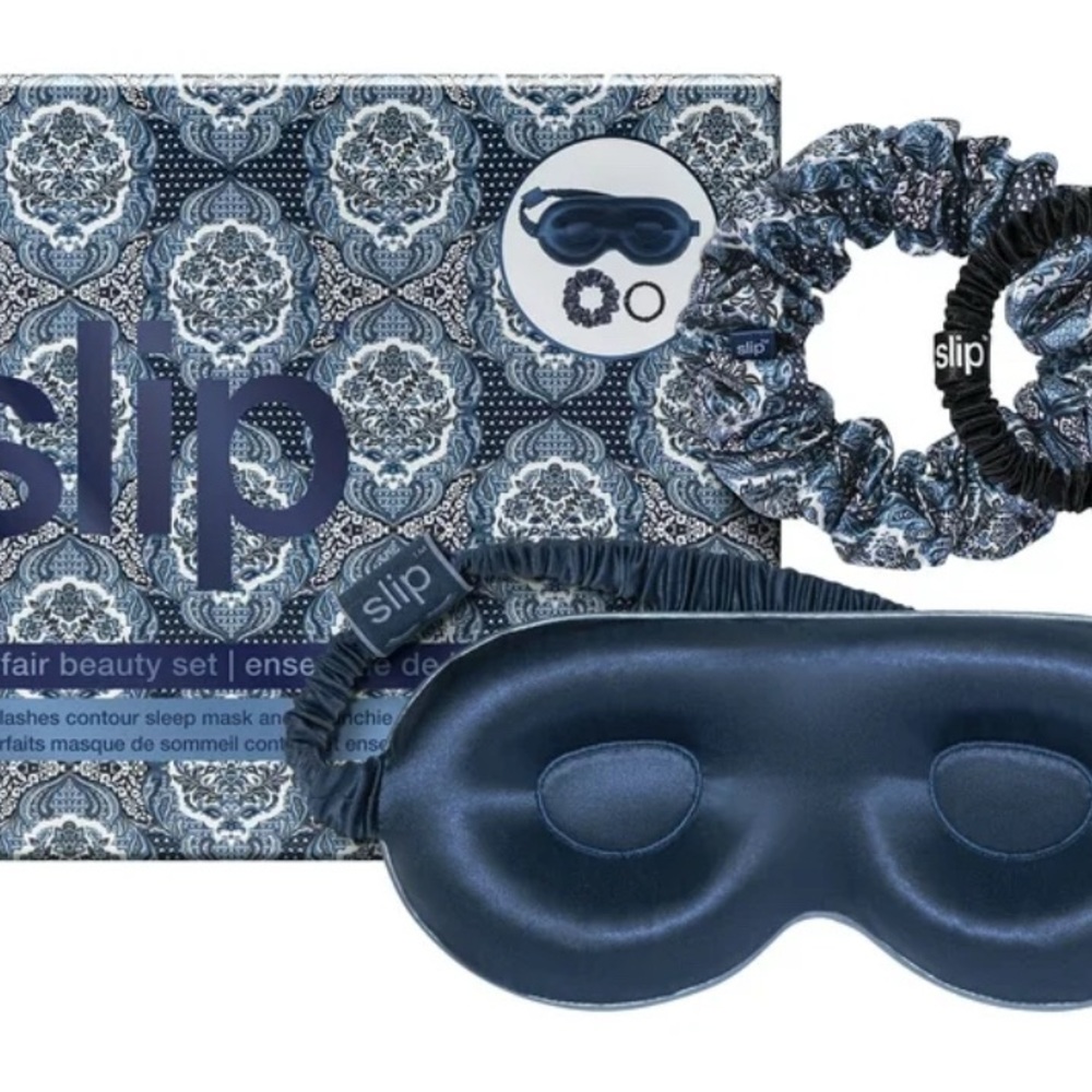 Slip Navy Blue Sleep Mask and Scrunchie Set